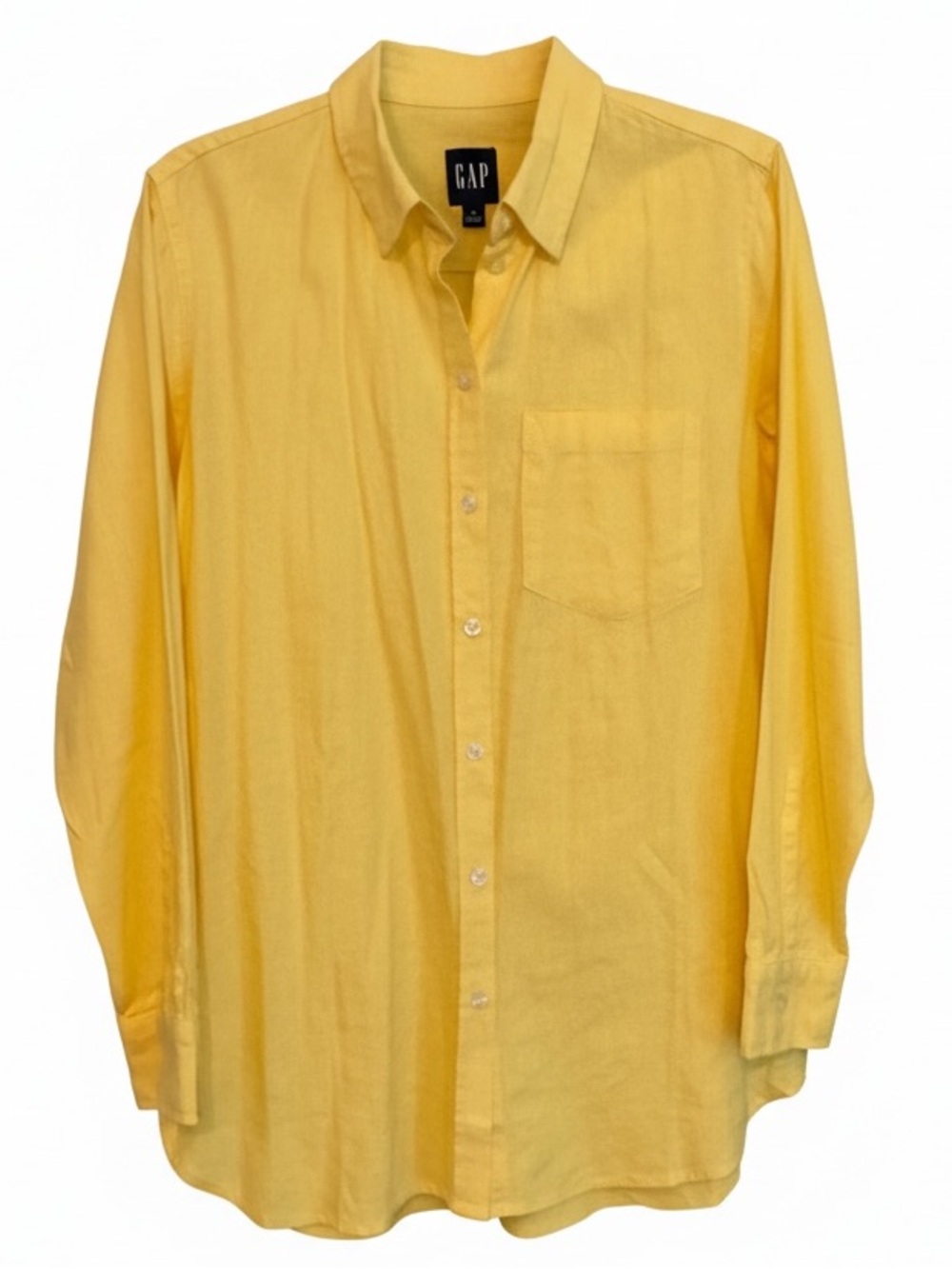Gap Size M Linen-Blend Long Sleeve Boyfriend Yellow Button Down Shirt - Picture 2 of 9